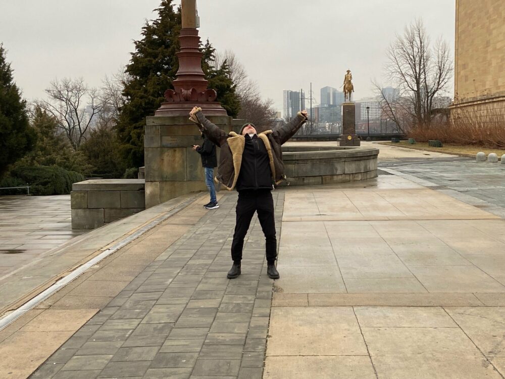 Bruce Dickonson on the Rocky steps